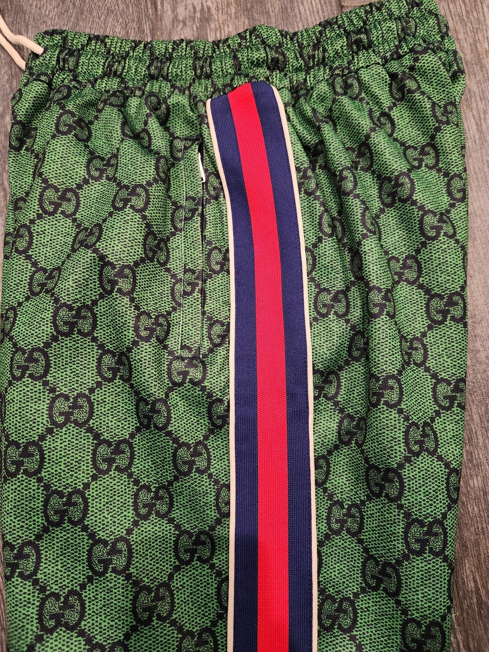 GUCCI Green GG Monogram Track Pants with Red/Blue Side Stripes - Picture 7 of 13